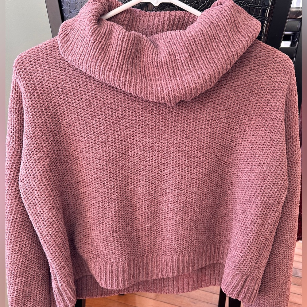 PINK ROSE Mauve/pink cowl neck cropped sweater